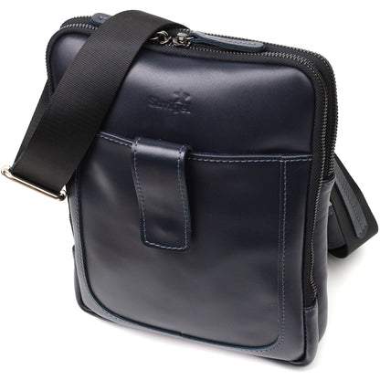 Stylish Men's Shoulder Bag SHVIGEL 22142 Blue Genuine Leather from Ukraine