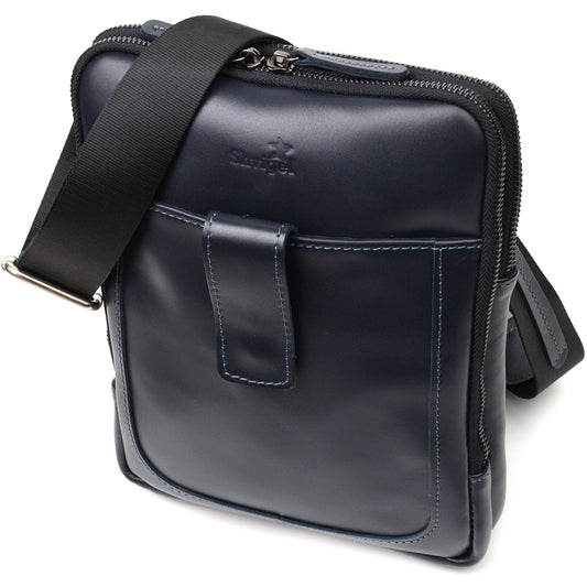 Stylish Men's Shoulder Bag SHVIGEL 22142 Blue Genuine Leather from Ukraine
