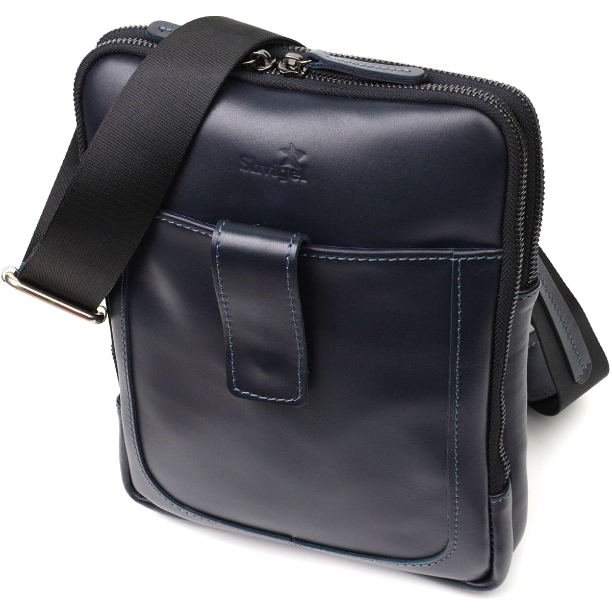Stylish Men's Shoulder Bag SHVIGEL 22142 Blue Genuine Leather from Ukraine
