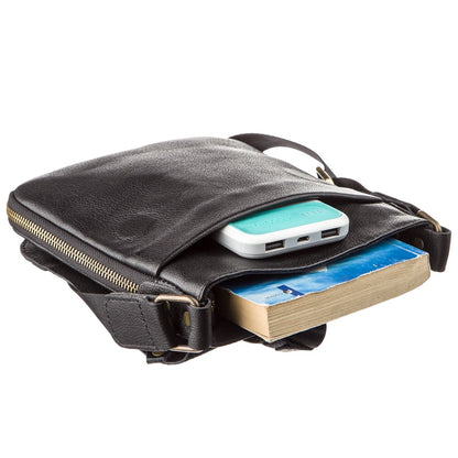 Men's Leather Messenger Bag SHVIGEL 19113 Black Natural Leather High Quality