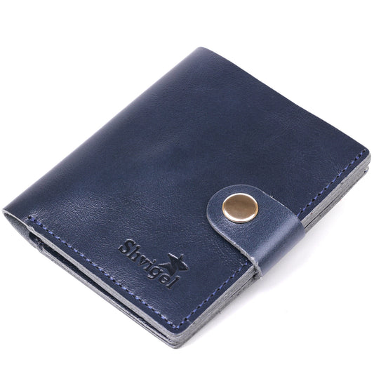 Compact Stylish Wallet SHVIGEL 16486 Blue - Genuine Leather, Made in Ukraine
