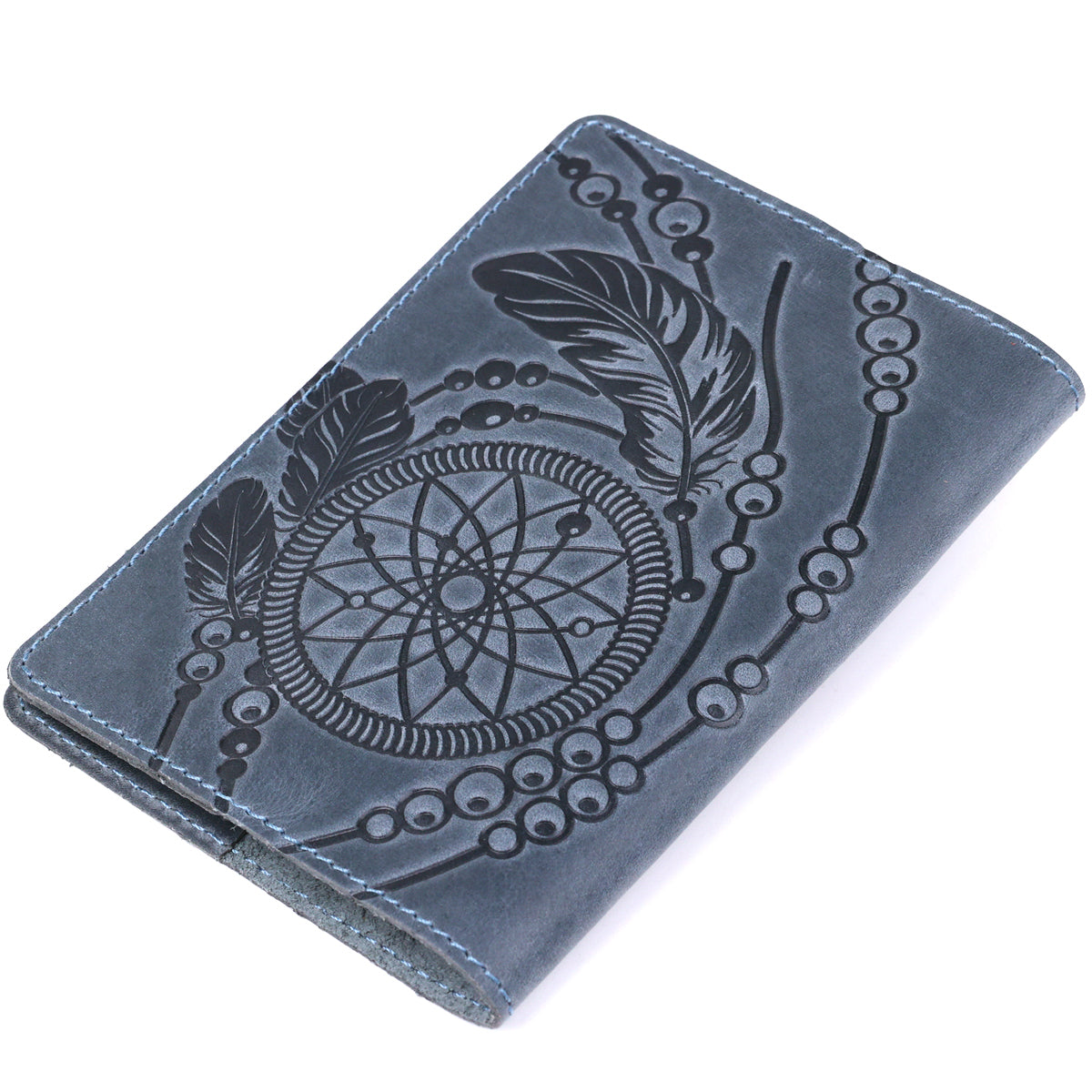 Passport Cover SHVIGEL 13795 Blue Genuine Leather - Ukrainian Craftsmanship