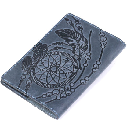 Passport Cover SHVIGEL 13795 Blue Genuine Leather - Ukrainian Craftsmanship