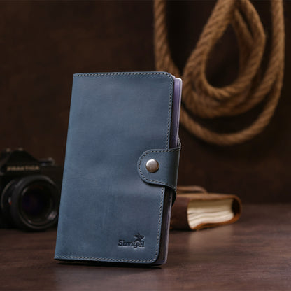 Large SHVIGEL Business Card Holder 13906 Blue Genuine Leather for Visiting Cards