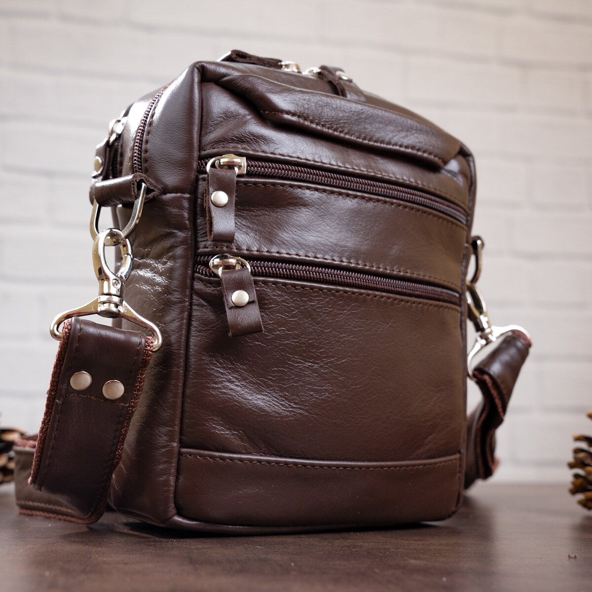 Men's Leather Bag SHVIGEL 11125 Brown Natural Leather Stylish Design Made in Ukraine
