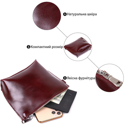 Leather Cosmetic Bag for Women SHVIGEL 16412 Burgundy Natural Leather Premium Quality