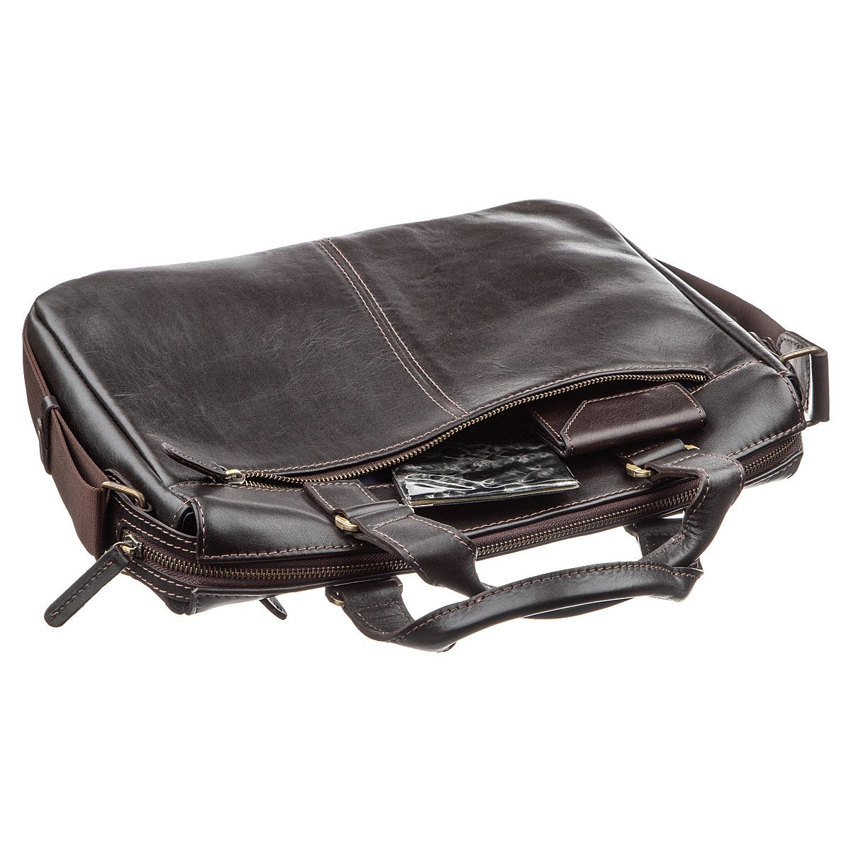 Men's Leather Bag SHVIGEL 11138 Brown Genuine Leather Handmade in Ukraine