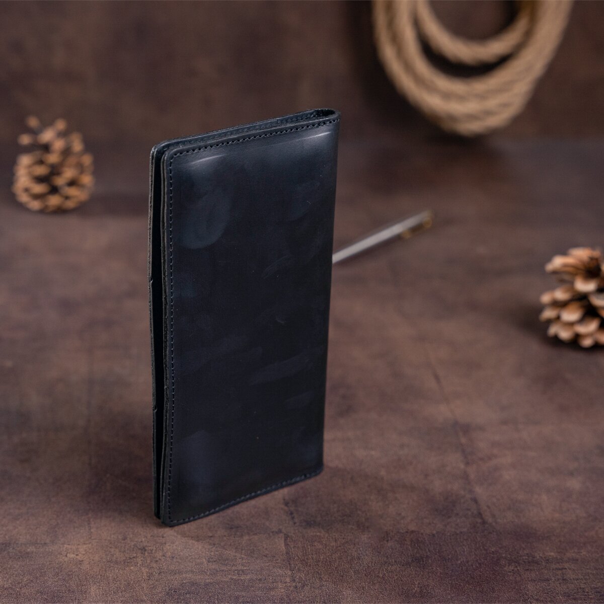 Men's Vertical Wallet SHVIGEL 16200 Vintage Leather Black Natural Skin