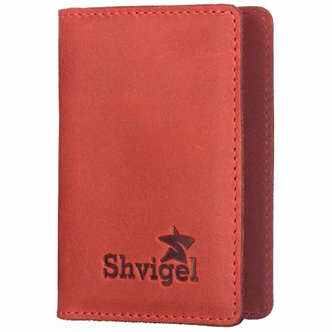 Cardholder SHVIGEL 15305 Red Genuine Leather for Business Cards, Ukraine