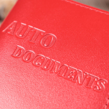 Bright Red Natural Leather Auto Document Cover SHVIGEL 16161 for Driver's License and Passport