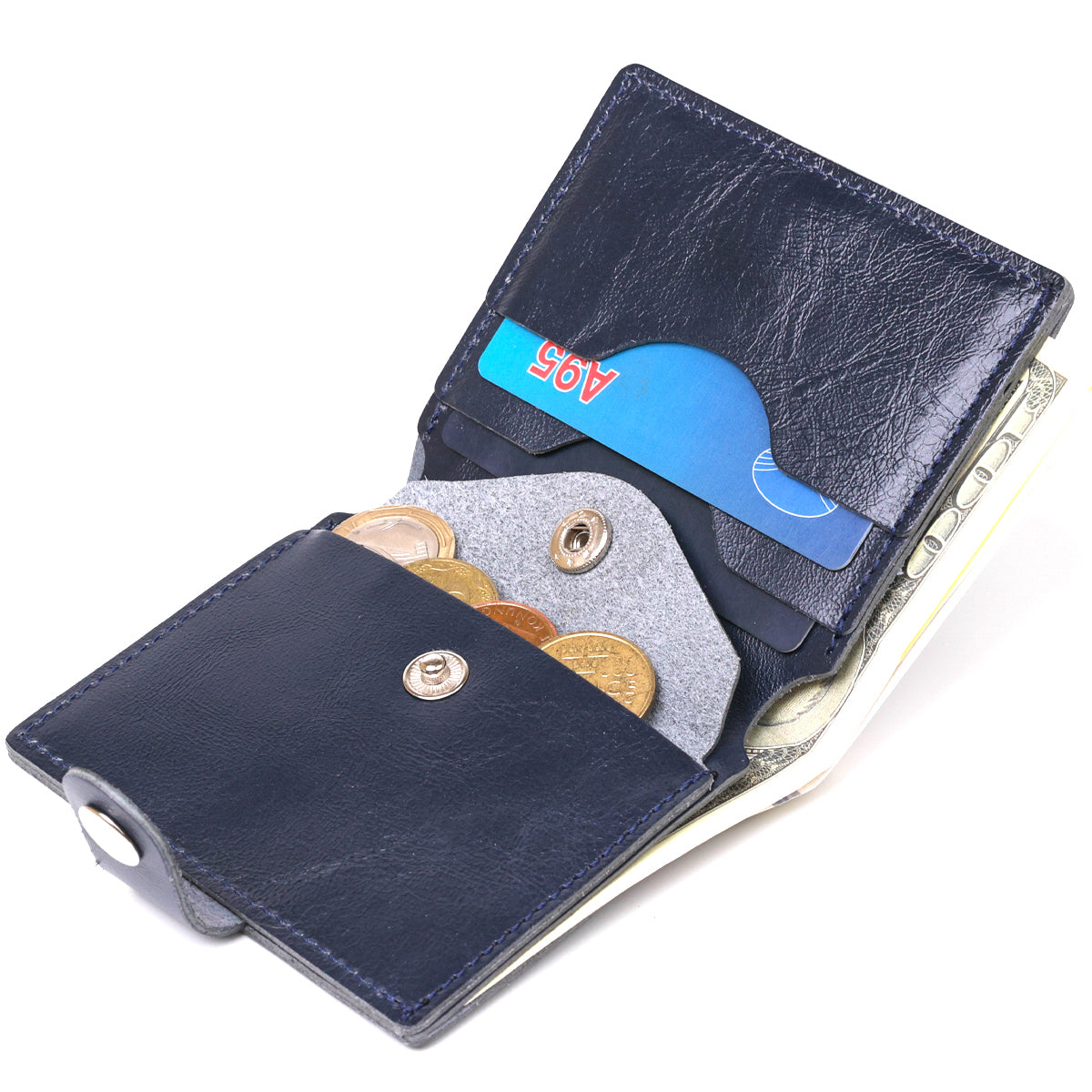 Compact Stylish Wallet SHVIGEL 16486 Blue - Genuine Leather, Made in Ukraine