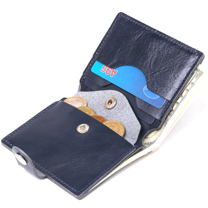 Compact Stylish Wallet SHVIGEL 16486 Blue - Genuine Leather, Made in Ukraine