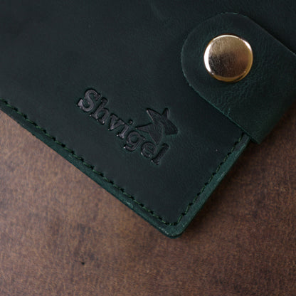 Fashionable Vintage Wallet SHVIGEL 16498 Green Genuine Leather, Ukraine Made