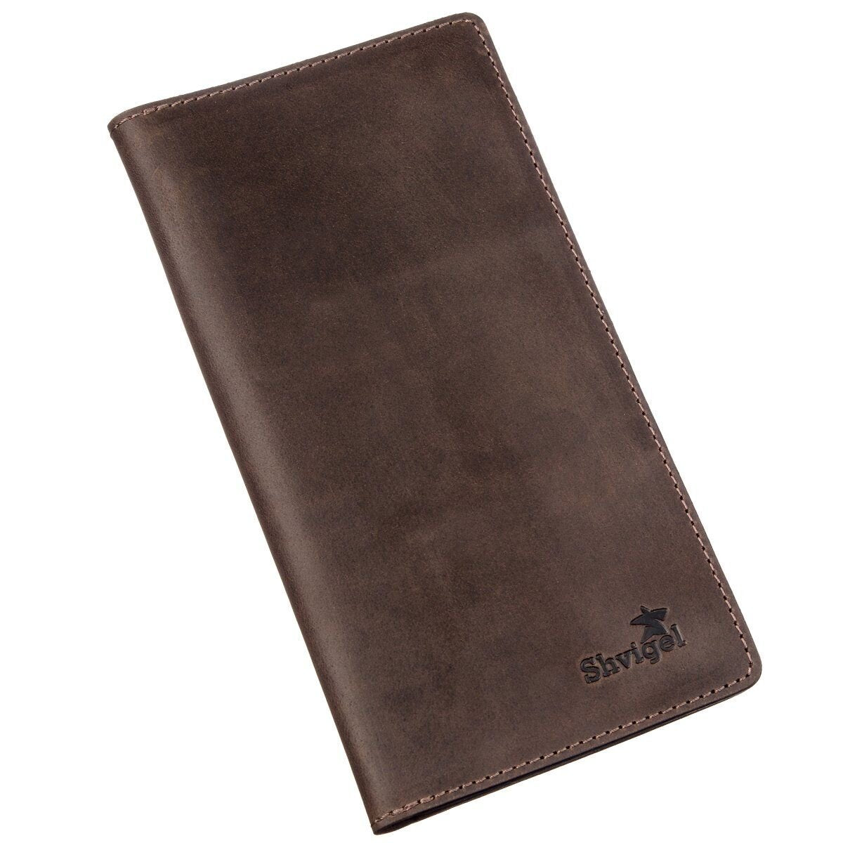 Vertical Men's Wallet SHVIGEL 16198 Brown Matte Genuine Leather Made in Ukraine