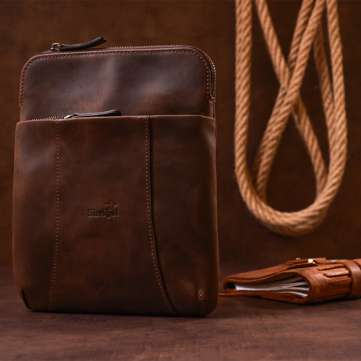 Stylish Men's Vintage Leather Messenger Bag SHVIGEL 11180 Brown, Genuine Leather