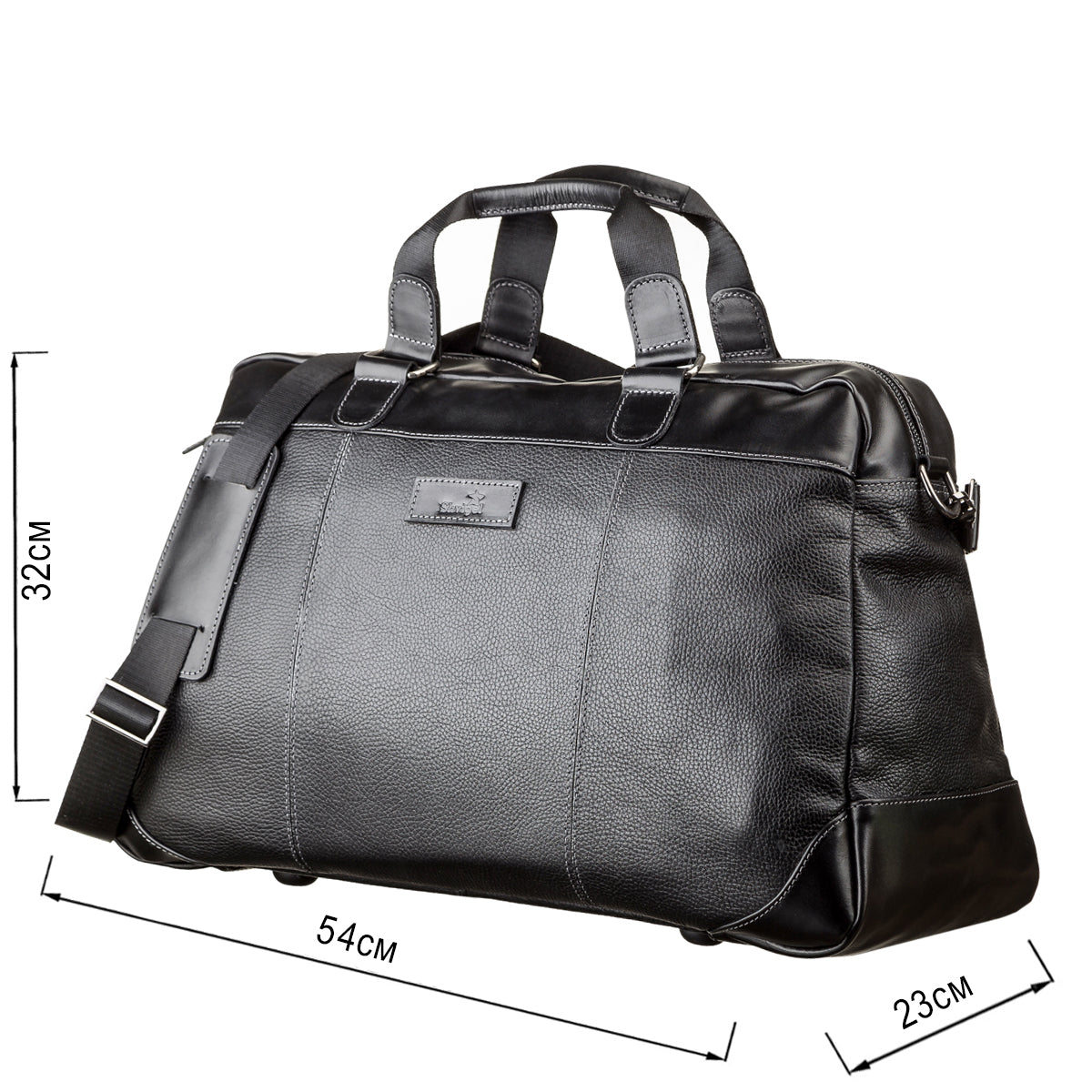 Travel Bag SHVIGEL 11120 Genuine Black Leather from Ukraine with Durable Design