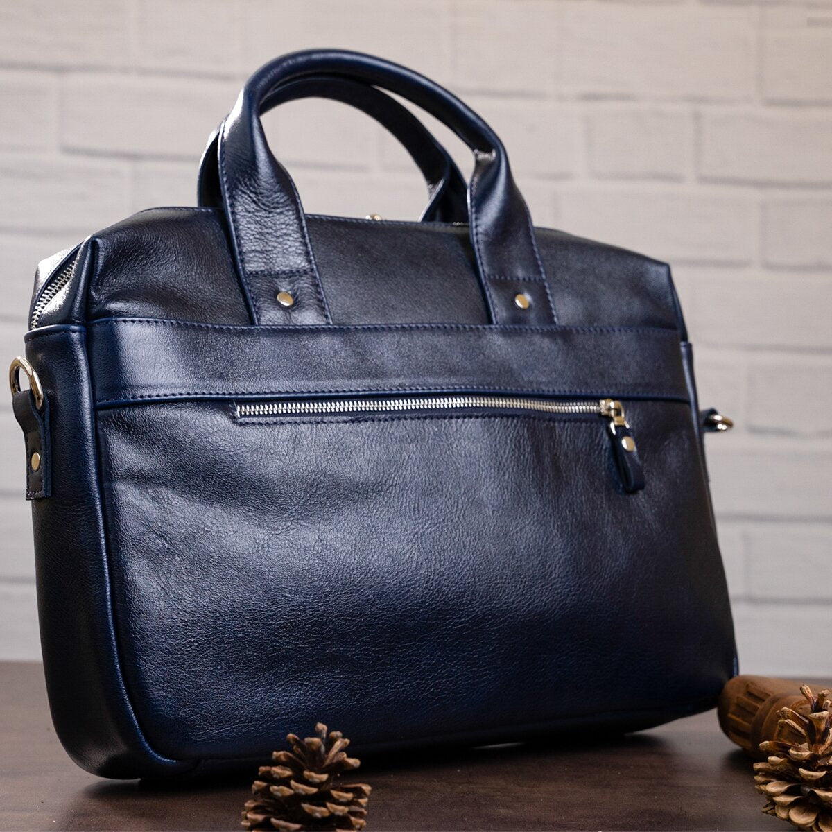 Laptop Bag SHVIGEL 00976 Blue Genuine Leather from Ukraine with Stylish Design