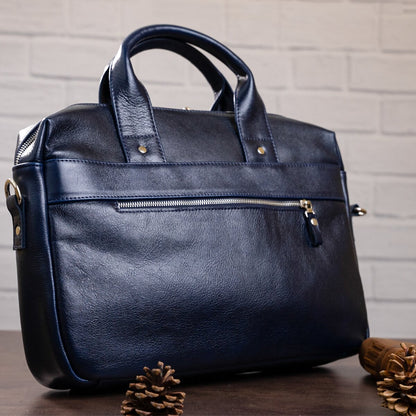 Laptop Bag SHVIGEL 00976 Blue Genuine Leather from Ukraine with Stylish Design