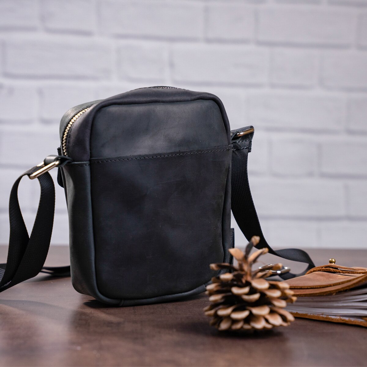 Vintage Leather Bag SHVIGEL 11076 Black Natural Leather Made in Ukraine