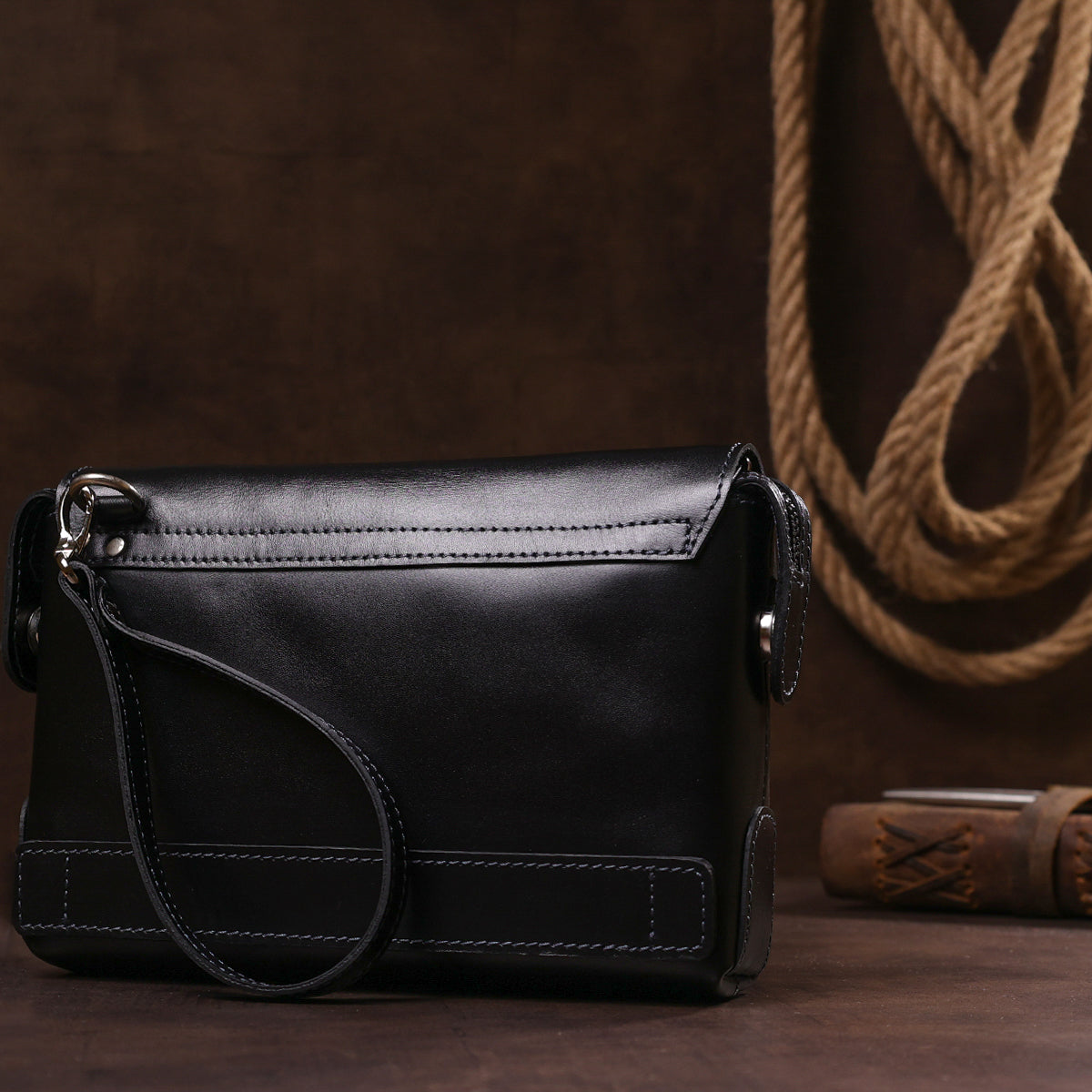 Men's Leather Clutch SHVIGEL 11084 Black Natural Leather Made in Ukraine