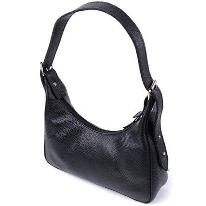 Baguette Bag SHVIGEL 22833 Black Grainy Genuine Leather with Adjustable Strap
