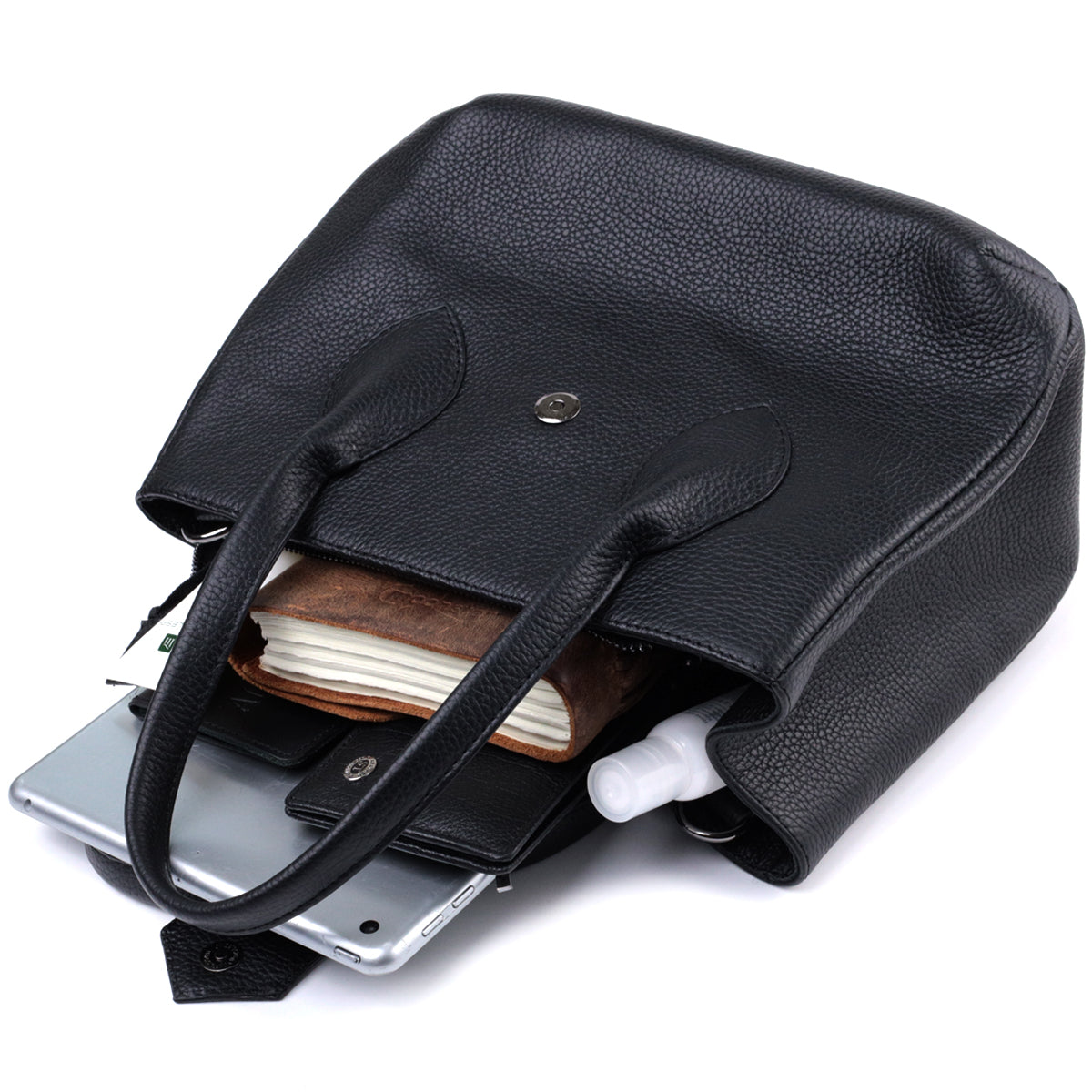 Leather Handbag by SHVIGEL 22829 - Elegant Black Design with Two Handles from Ukraine