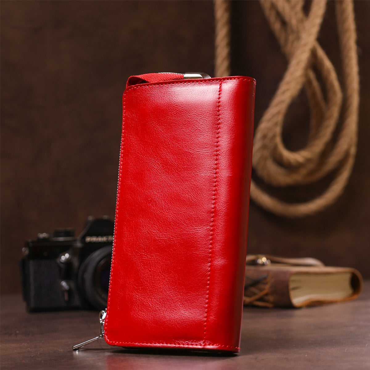 Bright Red Leather Clutch for Women by SHVIGEL Model 16185 Made in Ukraine Natural Leather
