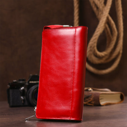 Bright Red Leather Clutch for Women by SHVIGEL Model 16185 Made in Ukraine Natural Leather