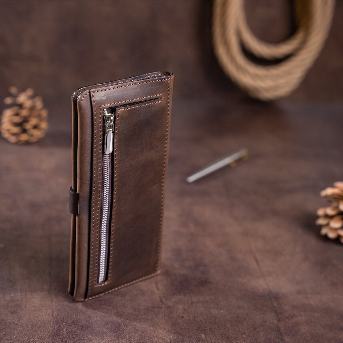 Men's Vintage Leather Wallet SHVIGEL 16207 Dark Brown Made in Ukraine Natural Leather