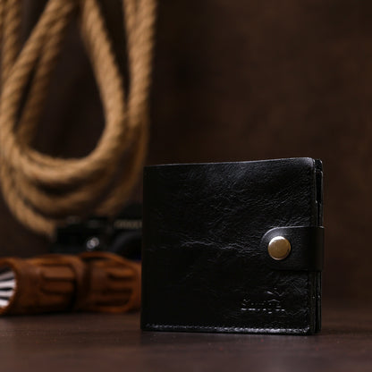 Men's Slim Leather Wallet SHVIGEL 16460 Black Genuine Leather, Ukraine Made