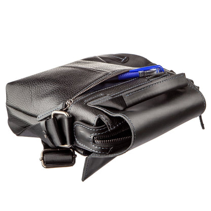 Men's Leather Combo Bag SHVIGEL 11174 Black Natural Leather Durable Design