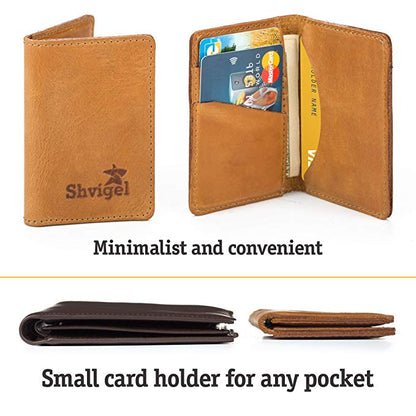 Leather Business Card Holder SHVIGEL 15300 Yellow Natural Leather for Cards