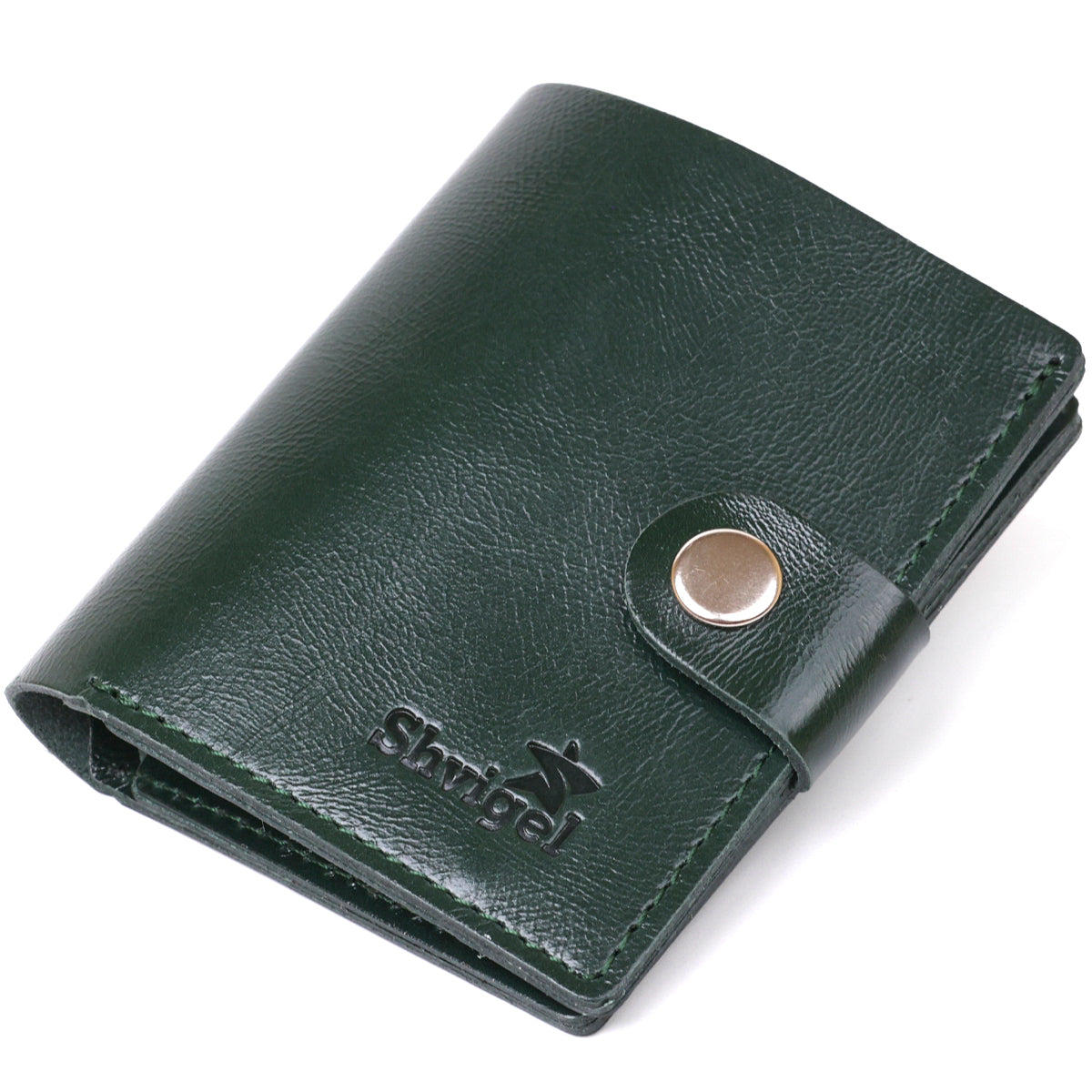 Men's Stylish Leather Wallet SHVIGEL 16483 Green Natural Leather, Ukrainian Craftsmanship