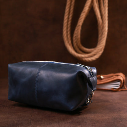 Premium Leather Cosmetic Bag SHVIGEL 16401 Blue - Made in Ukraine with Natural Leather