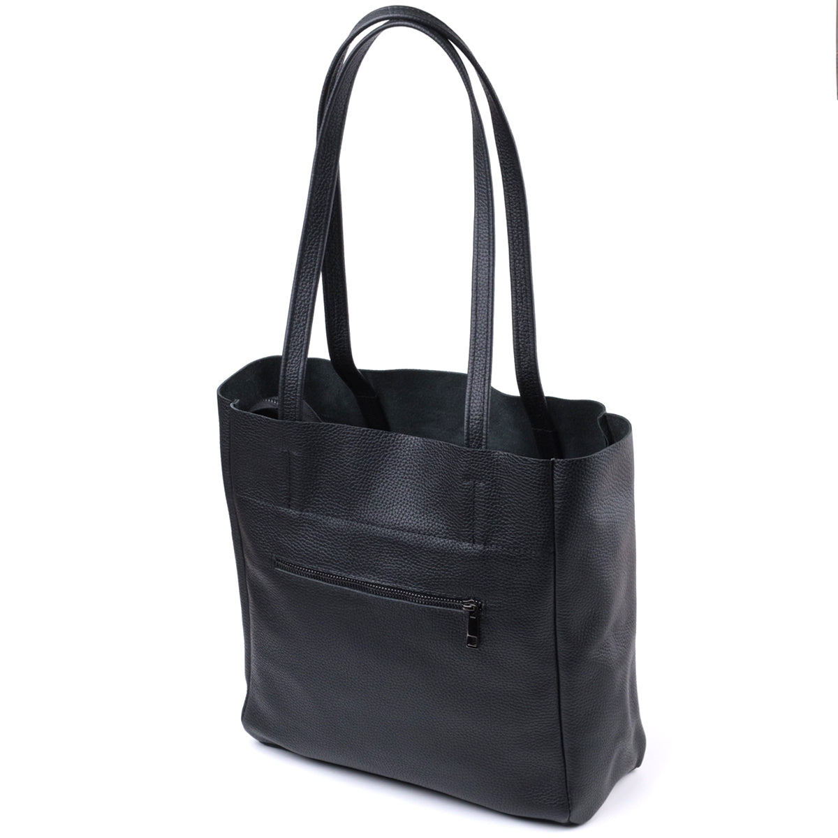 Comfortable Black Leather Shopper Bag SHVIGEL 22845 Made in Ukraine