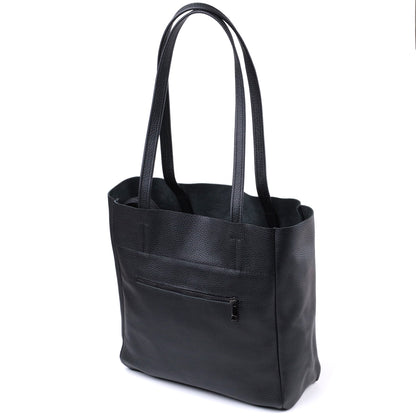 Comfortable Black Leather Shopper Bag SHVIGEL 22845 Made in Ukraine