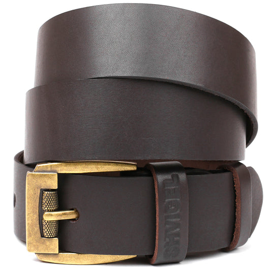 Men's Leather Belt by SHVIGEL 00023 Brown - Genuine Leather from Ukraine
