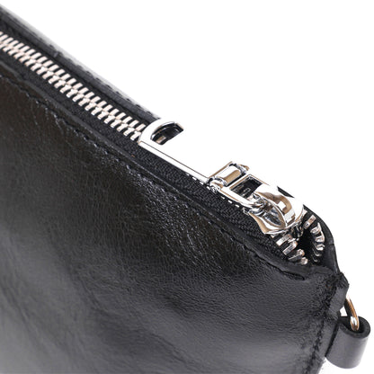 Comfortable Leather Cosmetic Bag SHVIGEL 16409 Black Natural Leather, Made in Ukraine