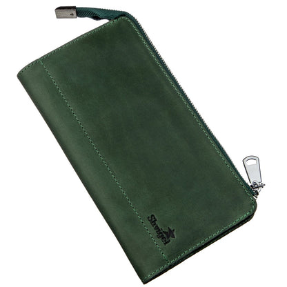 Unisex Vintage Leather Clutch SHVIGEL 16188 Green Natural Leather from Ukraine