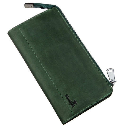 Unisex Vintage Leather Clutch SHVIGEL 16188 Green Natural Leather from Ukraine