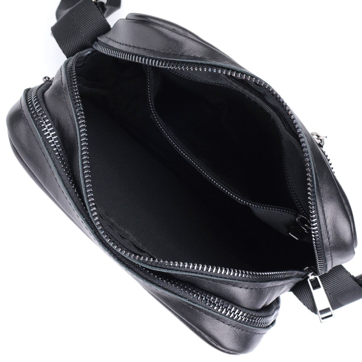 Classic Men's Messenger Bag by SHVIGEL, Model 22846, Glossy Black Natural Leather
