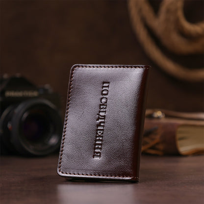 Leather Driver’s License Holder by SHVIGEL, Model 13927, Brown, Natural Leather