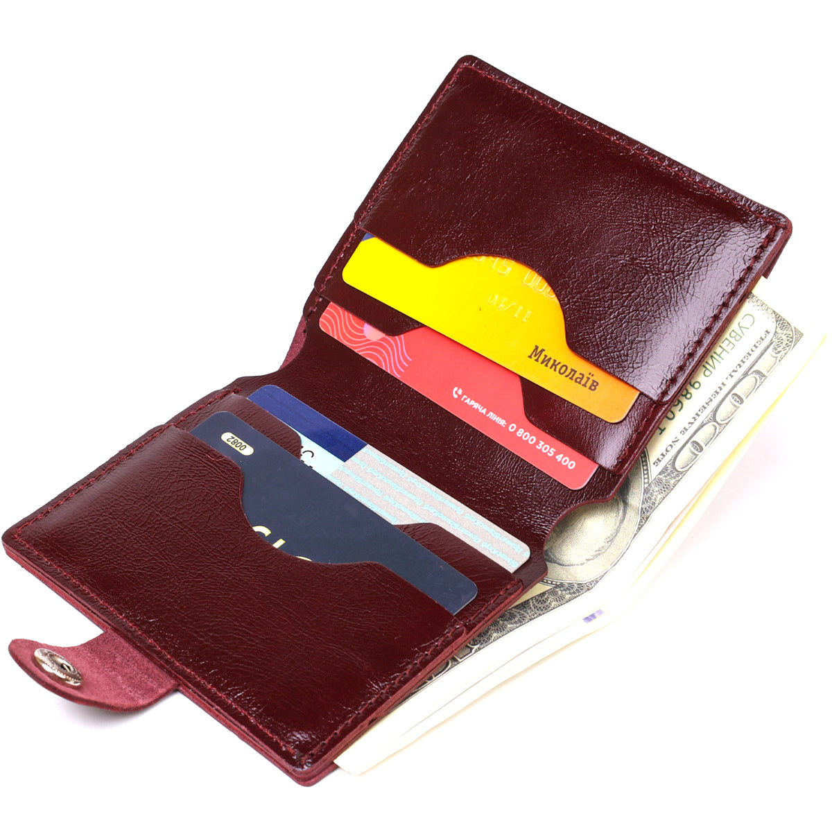 Classic Leather Wallet SHVIGEL 16505 Burgundy Natural Leather Made in Ukraine