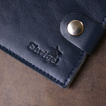 Compact Blue Leather Wallet for Men - SHVIGEL Art. 16465, Natural Leather, Made in Ukraine