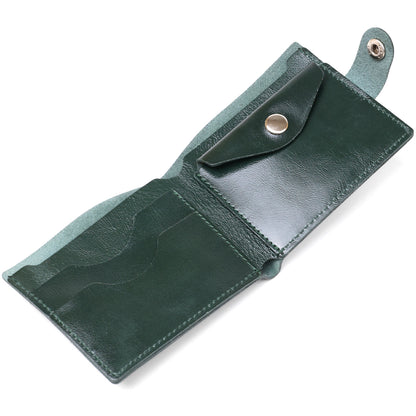 Stylish Small Leather Wallet SHVIGEL 16441 Green Made in Ukraine Natural Leather