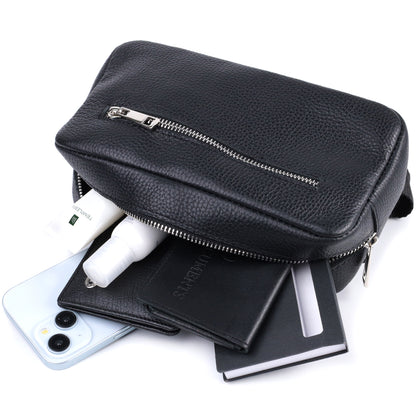 Men's Leather Sling Bag SHVIGEL 22826 Black Genuine Leather, Durable Design