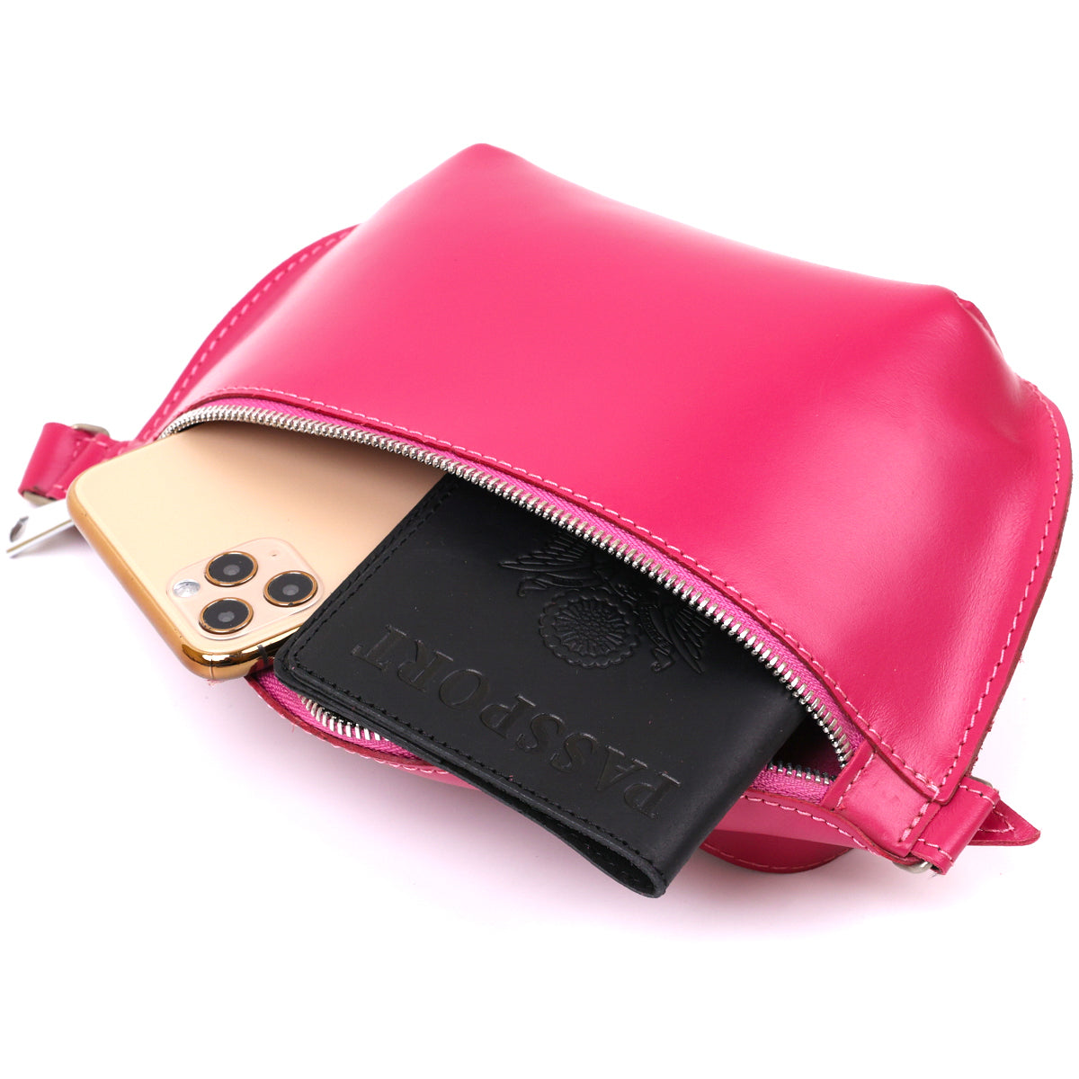 Stylish Women's Leather Banana Bag SHVIGEL 16392 Raspberry Color Premium Quality