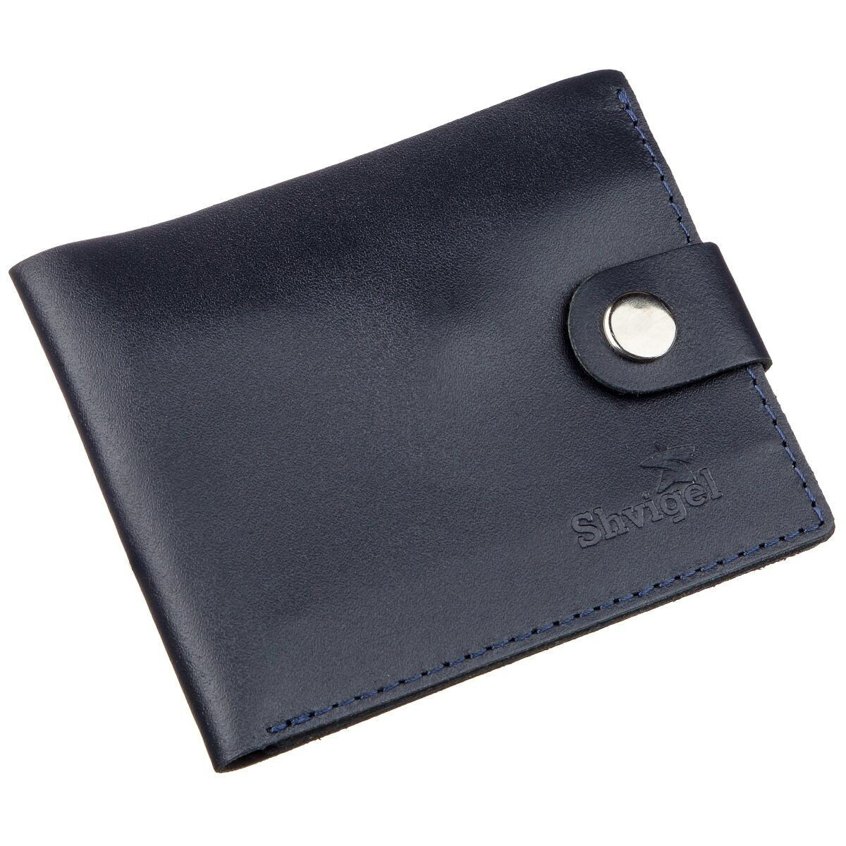 Men's Leather Wallet with Coin Pocket SHVIGEL 16212 Blue - Genuine Leather, Ukraine Made