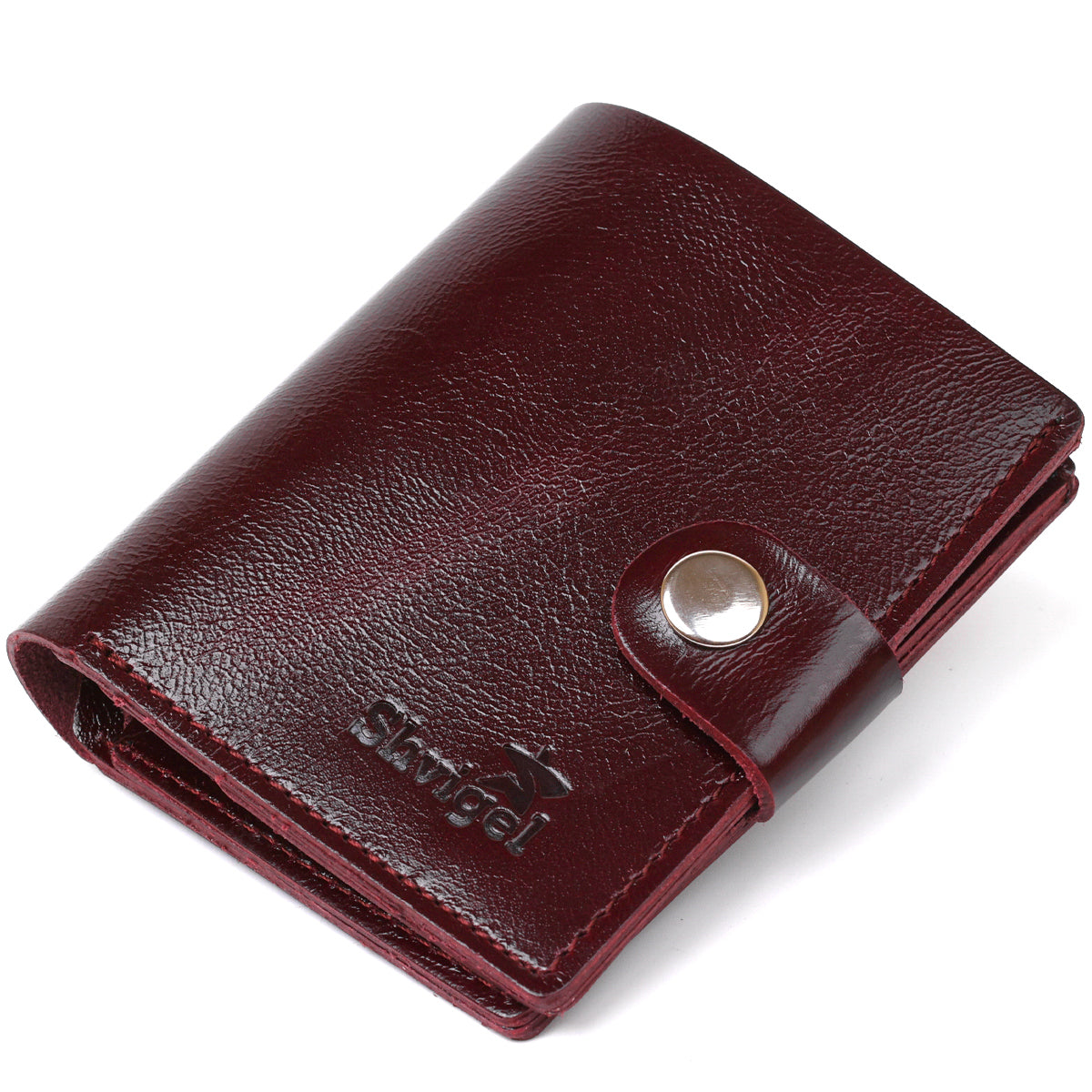 Glossy Leather Women's Wallet SHVIGEL 16484 Burgundy Natural Leather Made in Ukraine