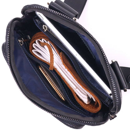 Men's Combination Leather Bag SHVIGEL 18720 Black - Premium Quality Ukrainian Craftsmanship